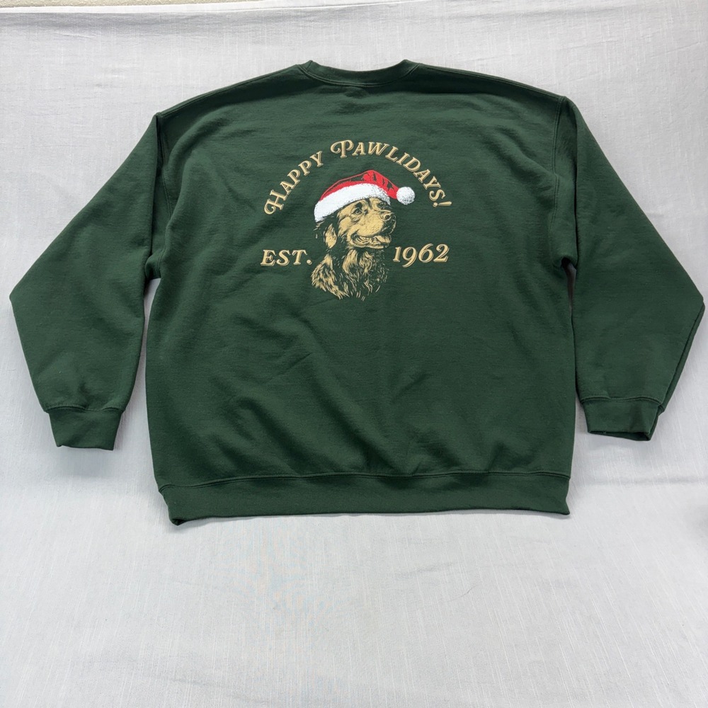Gildan Sweatshirt 2XL Heavy Blend Green Happy Pawlidays Dog Christmas Graphic